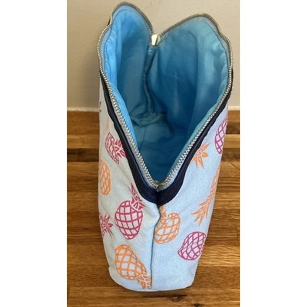 Escada Cosmetic Case Travel Bag Miami Blossom Blue with Gold Pineapple Charm